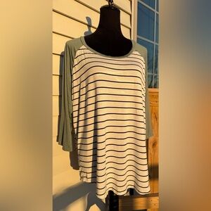 Maurices Olive and Cream Striped Long Sleeve Top 3/4 sleeves
